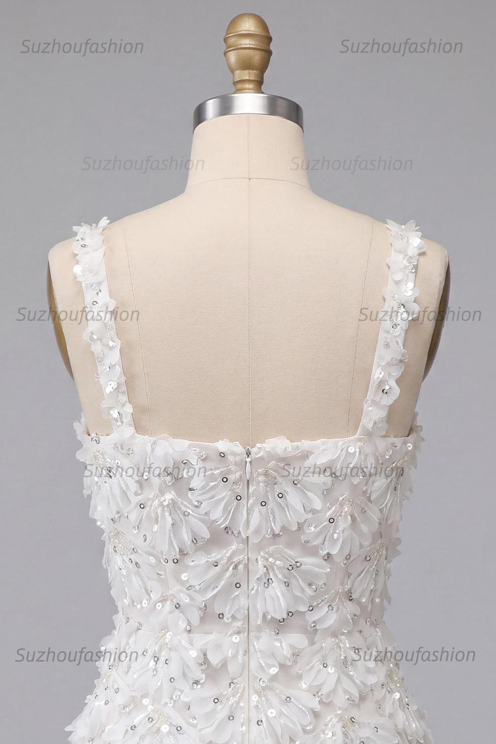 Suzhoufashion Floral Ivory Sequin Tight Short A-Line Homecoming Dress