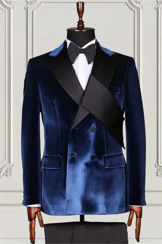 Suzhoufashion Formal Navy Velvet Two Pieces Peaked Lapel Men Suits