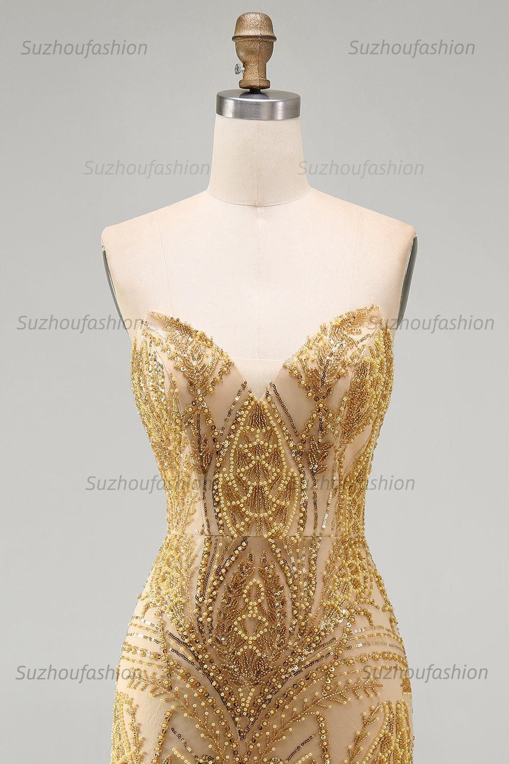 Suzhoufashion Gold Beaded Tight Short Homecoming Dress