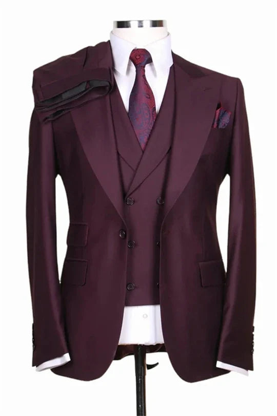 Suzhoufashion Grape Three Pieces Peaked Lapel Slim Fit Men Suits