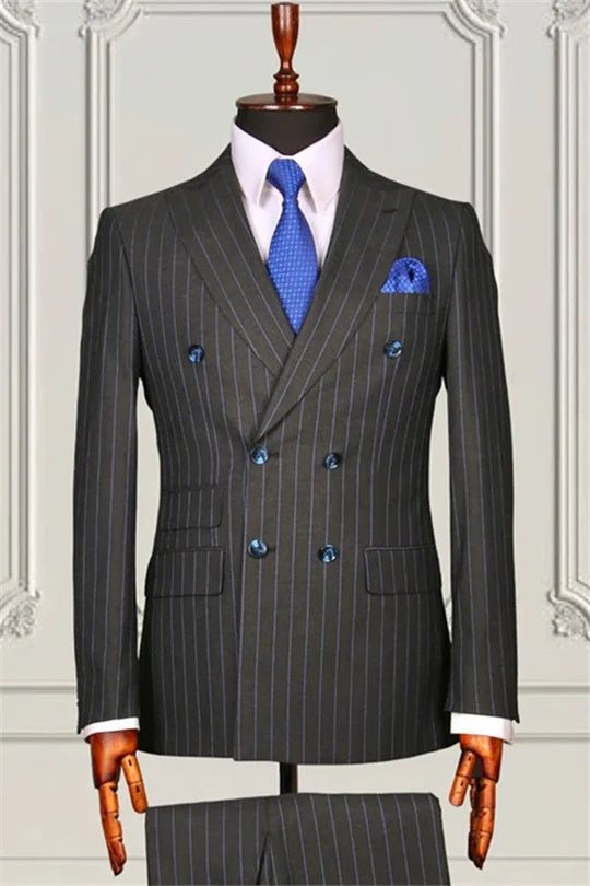 Suzhoufashion Grey Two Pieces Striped Best Fitted Prom Men Suits