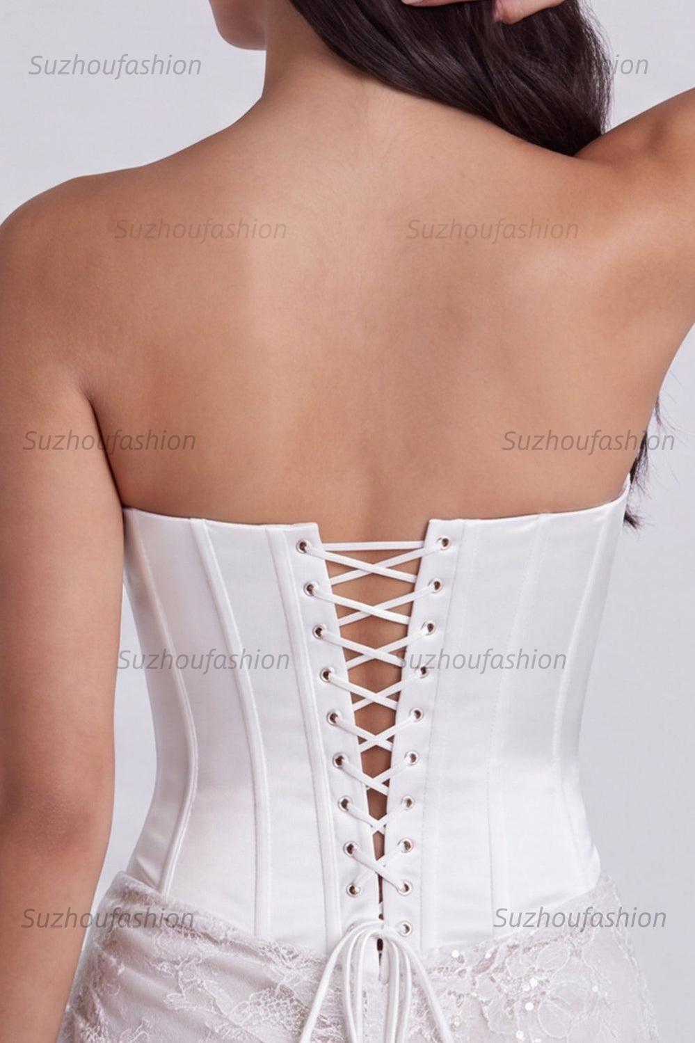 Suzhoufashion Ivory Corset Lace Tight Ruched Strapless Short Engagement Dress