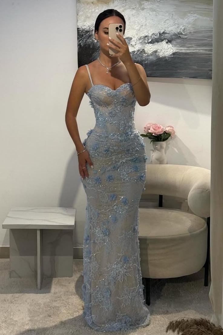 Suzhoufashion Light Blue 3D Floral Lace Beaded Mermaid Prom Dress With Illusion Corset Bodice Formal Evening Gown
