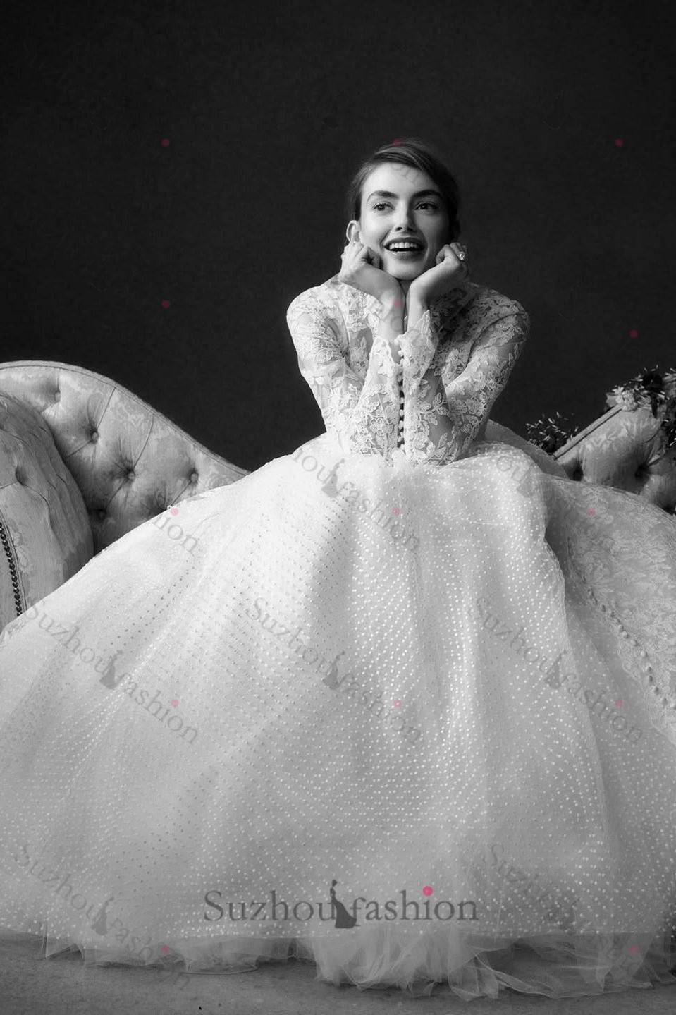 Suzhoufashion Long Sleeve Wedding Dress Lace High Neck A Line Bridal Gown