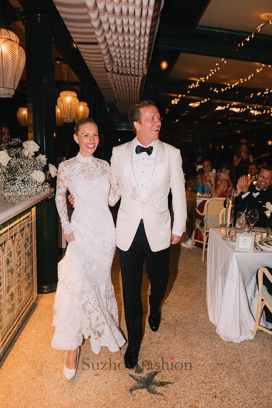 Suzhoufashion Mermaid Beach Wedding Dress Long Sleeve High Neck Lace Bridal Gown