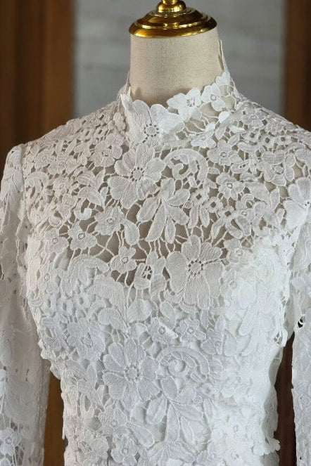 Suzhoufashion Long Sleeve Beach Wedding Dress Lace High Neck Mermaid Bridal Gown