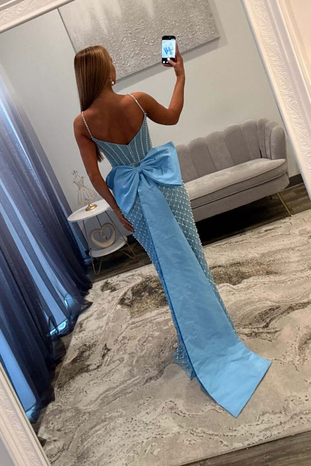 Suzhoufashion Mermaid Prom Dress Blue Corset Long Formal Dress With Pearls