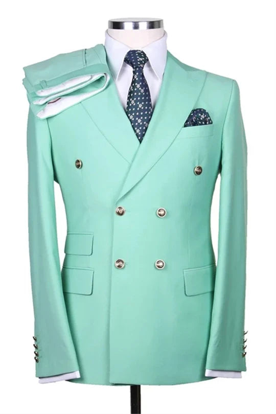 Suzhoufashion Mint Green Peaked Lapel Double Breasted Prom Men Suits