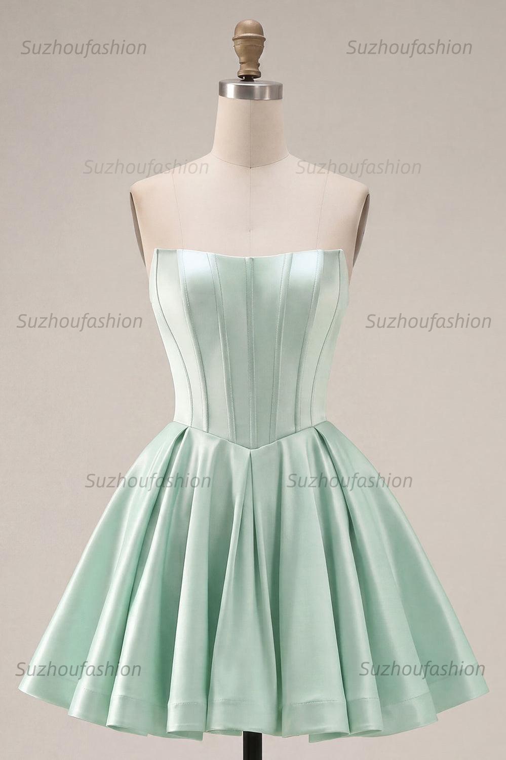 Suzhoufashion Mint Green Strapless Corset A-Line Short Homecoming Dress