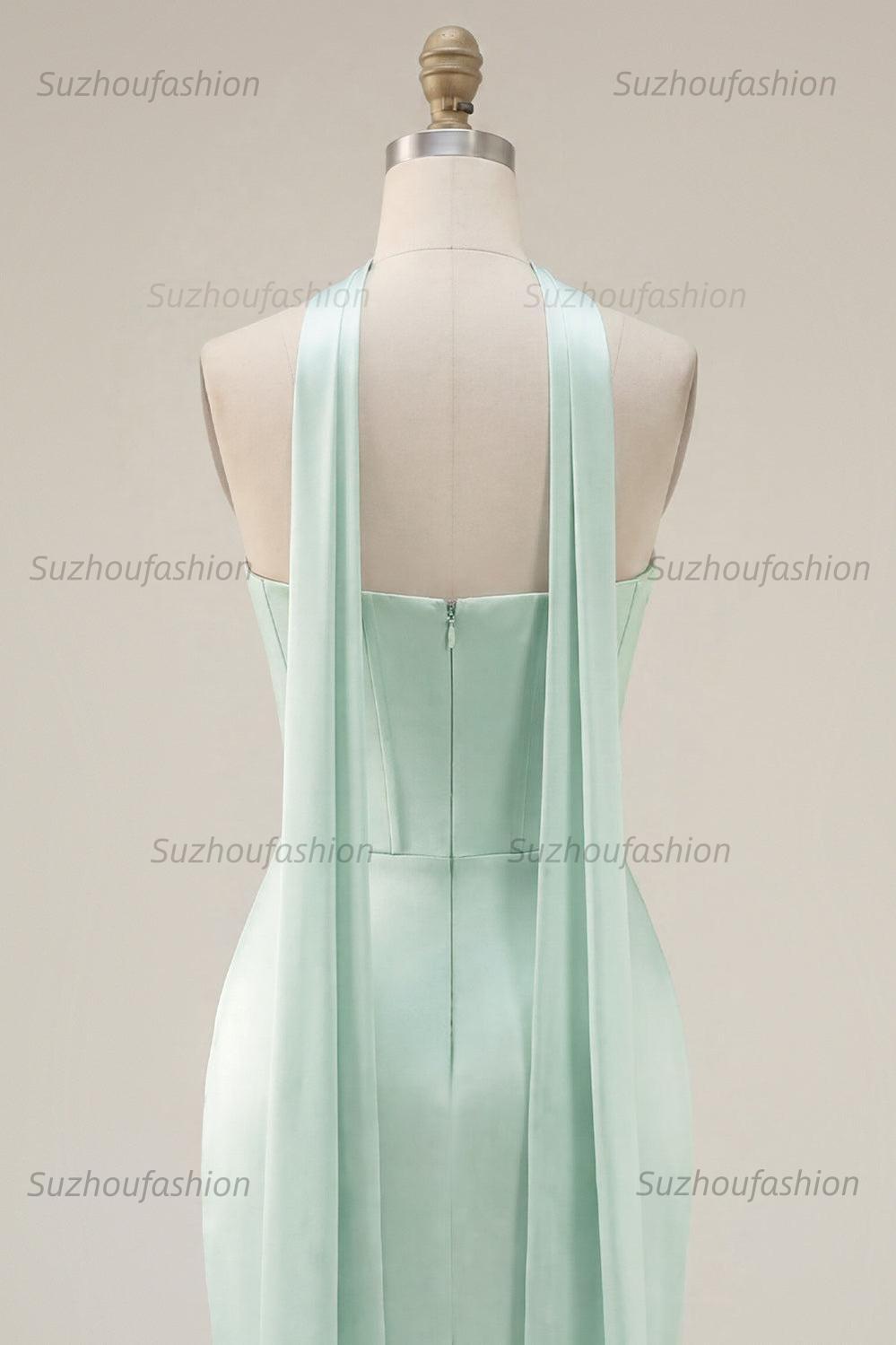 Suzhoufashion Mint Green Strapless Ruched Corset Tight Short Homecoming Dress with Slit