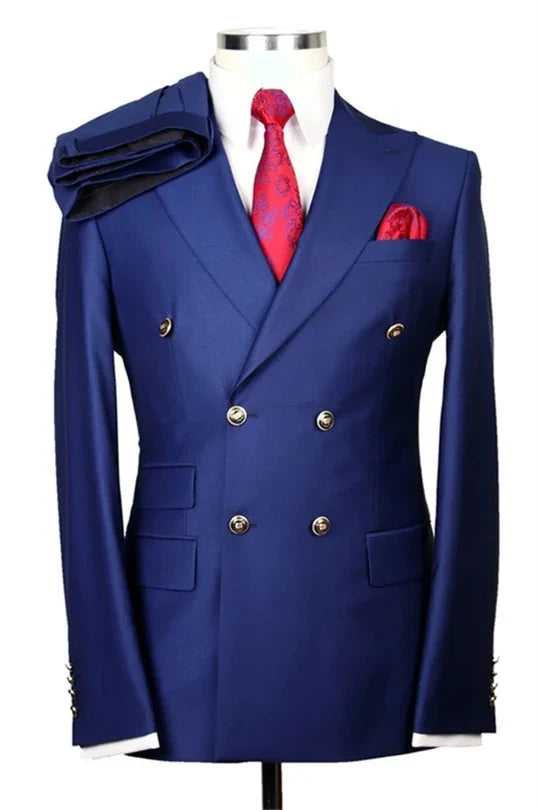 Suzhoufashion Navy Peaked Lapel Two Pieces Wedding Men Suits