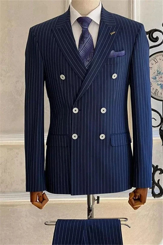 Suzhoufashion Navy Peaked Lapel Two Pieces Wedding Men Suits