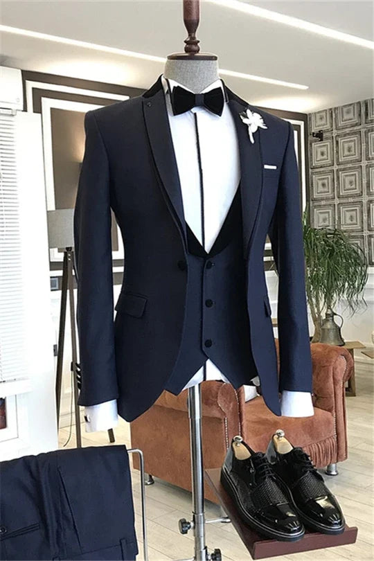 Suzhoufashion Navy Shawl Lapel Slim Fit Wedding Men Suits