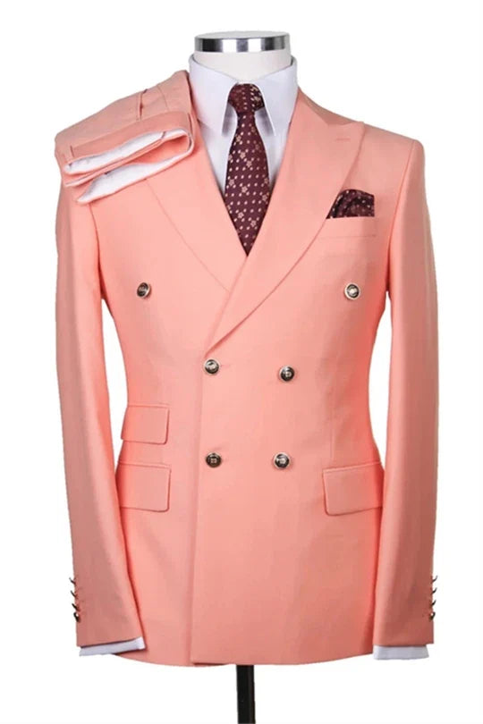 Suzhoufashion Pink Peaked Lapel Two Pieces Wedding Men Suits