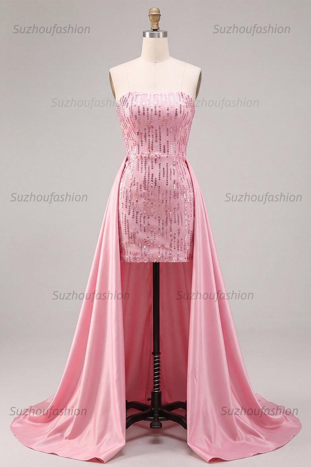 Suzhoufashion Pink Sequin Short Tight Homecoming Dress with Cape