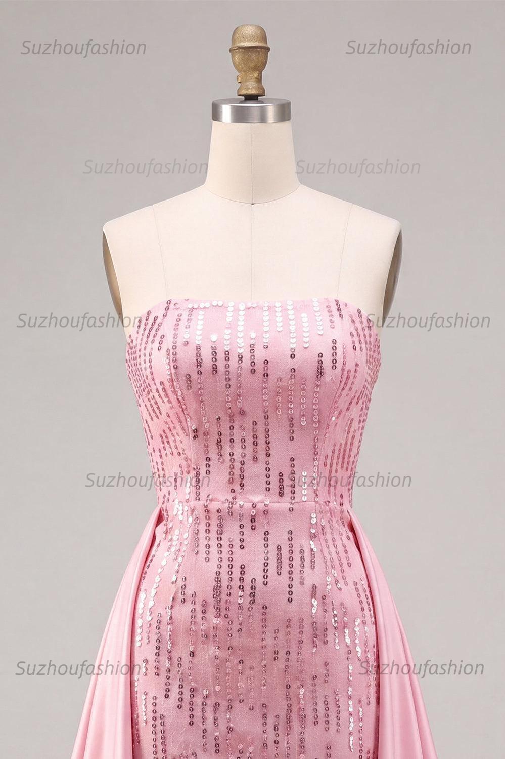 Suzhoufashion Pink Sequin Short Tight Homecoming Dress with Cape