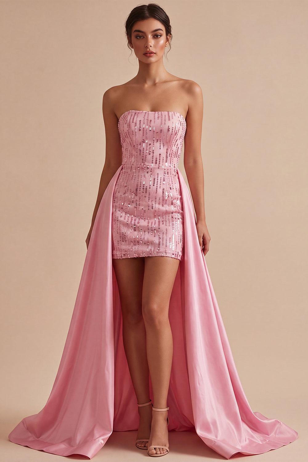 Suzhoufashion Pink Sequin Short Tight Homecoming Dress with Cape