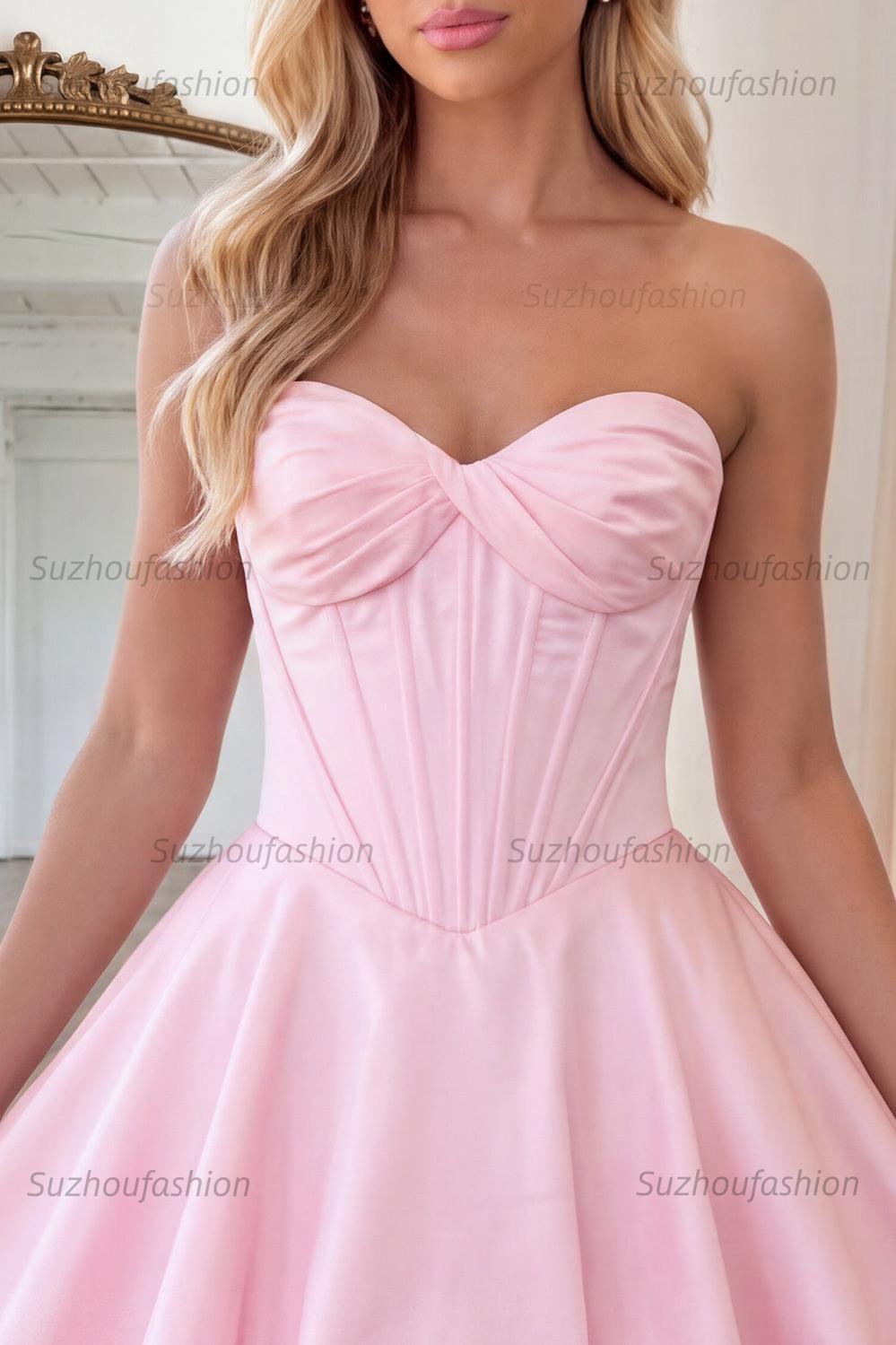 Suzhoufashion Pink Strapless A Line Short Corset Bubble Homecoming Dress