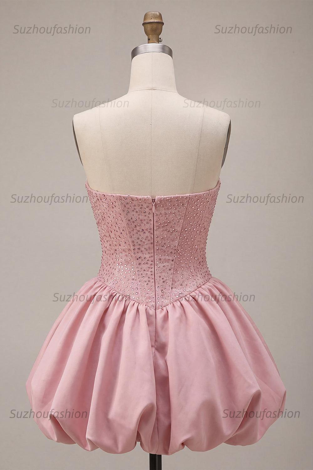 Suzhoufashion Pink Sweetheart Beaded A Line Short Corset Homecoming Dress