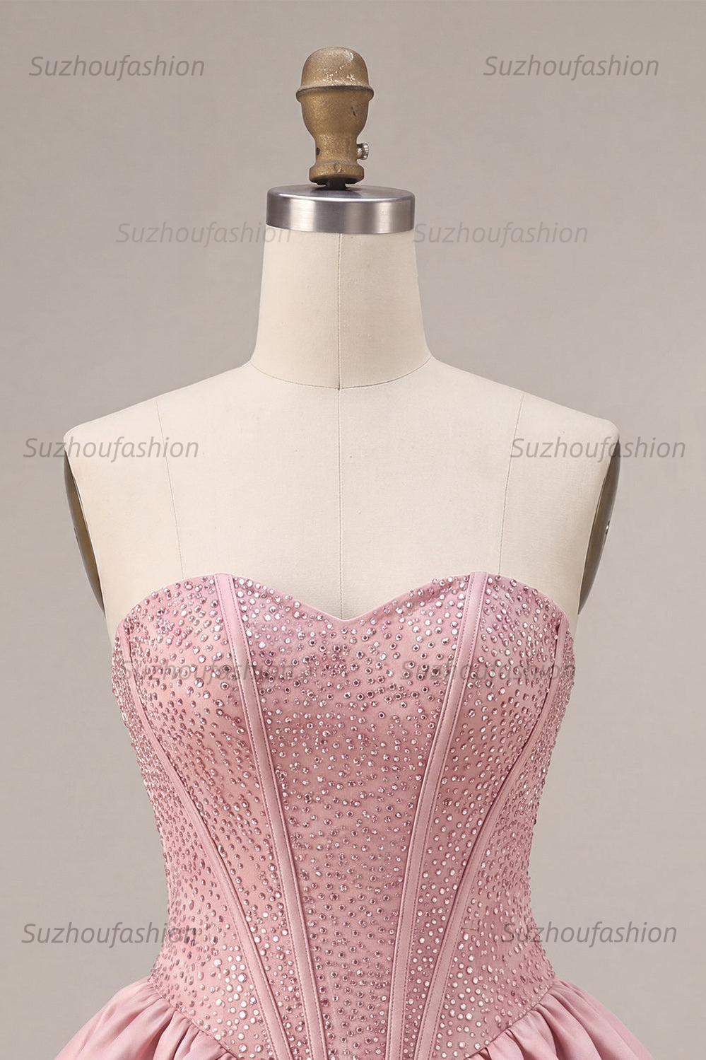 Suzhoufashion Pink Sweetheart Beaded A Line Short Corset Homecoming Dress
