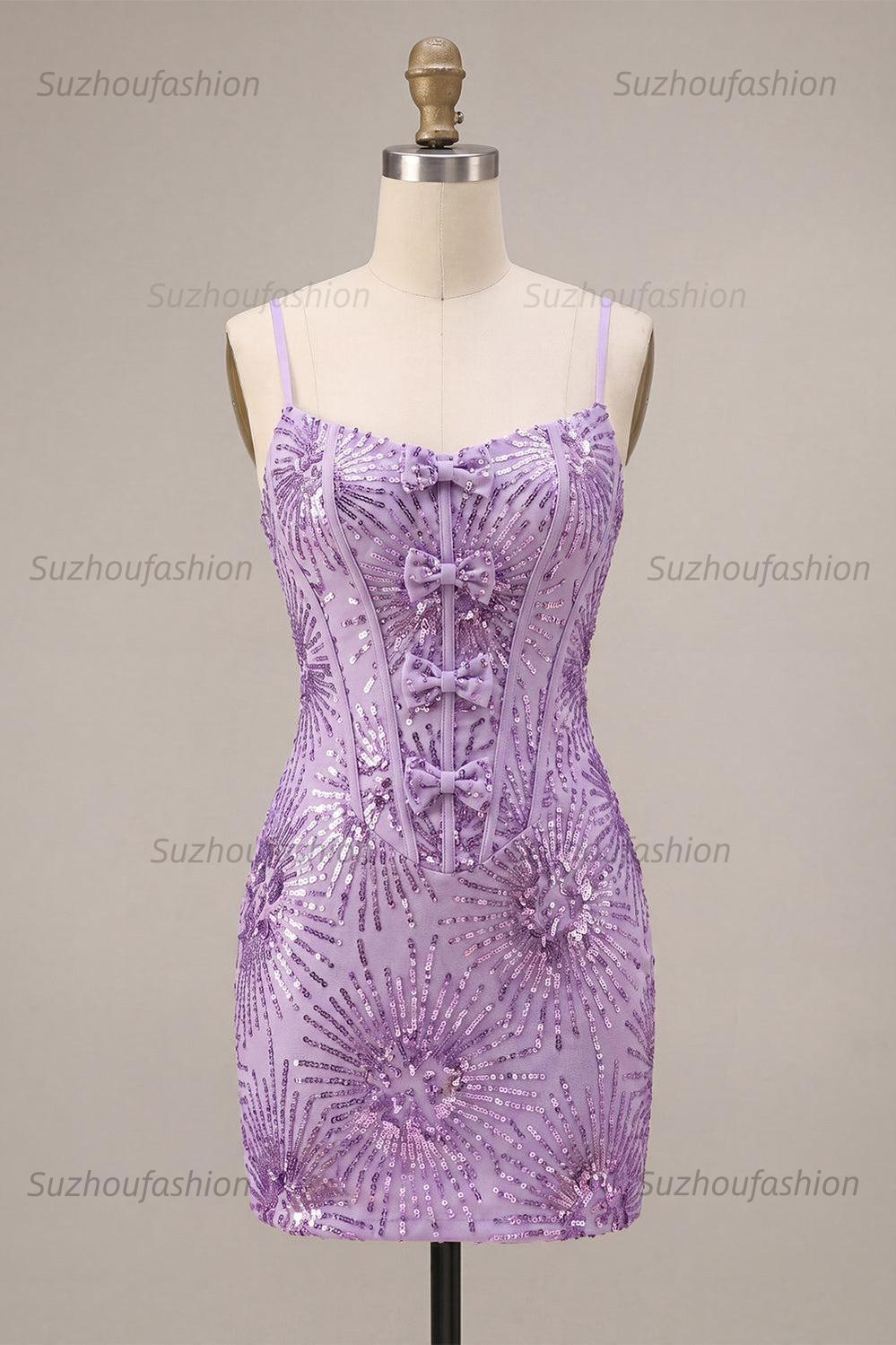 Suzhoufashion Plum Sequin Tight Short Corset Homecoming Dress