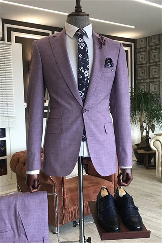 Suzhoufashion Purple Peaked Lapel Slim Fit Bespoke Prom Men Suits