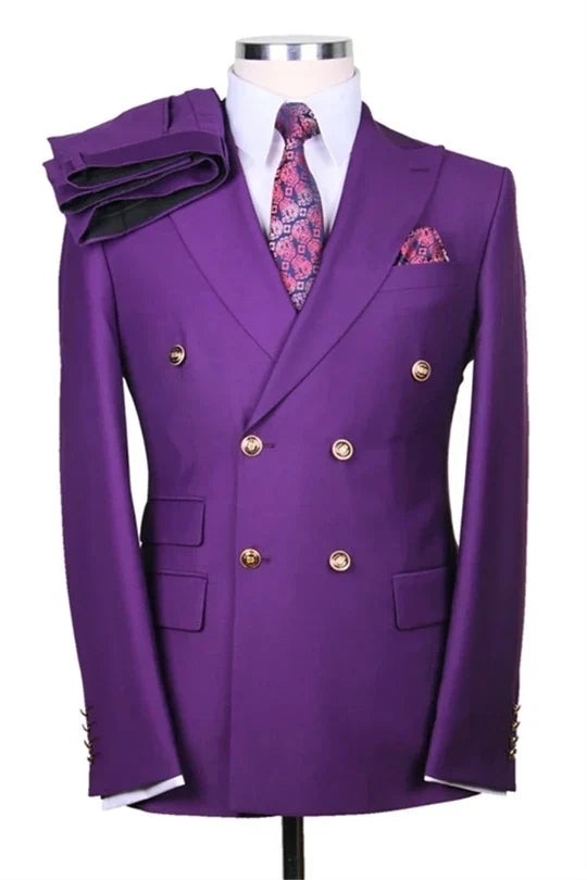 Suzhoufashion Purple Peaked Lapel Two Pieces Wedding Men Suits
