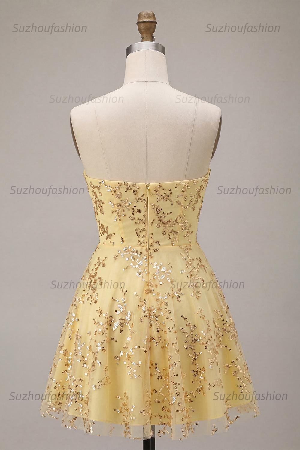 Suzhoufashion Sequin A-Line Corset Yellow Short Homecoming Dress