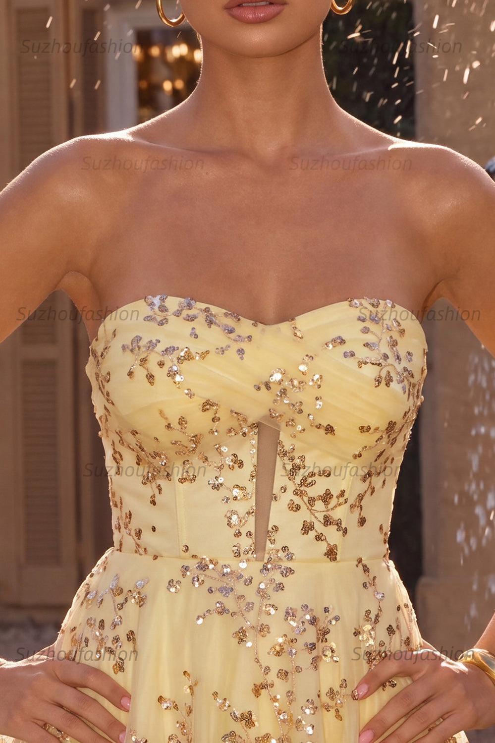 Suzhoufashion Sequin A-Line Corset Yellow Short Homecoming Dress