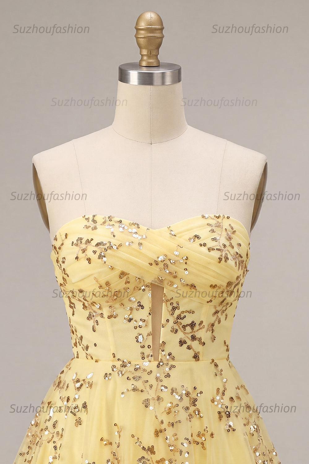 Suzhoufashion Sequin A-Line Corset Yellow Short Homecoming Dress
