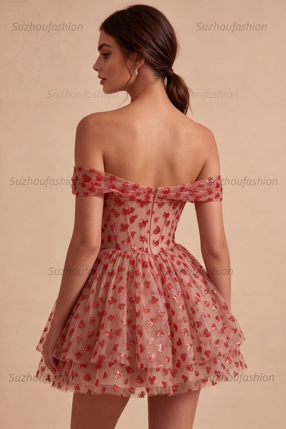 Suzhoufashion Sequins Red Corset A Line Short Homecoming Dress with Ruffles