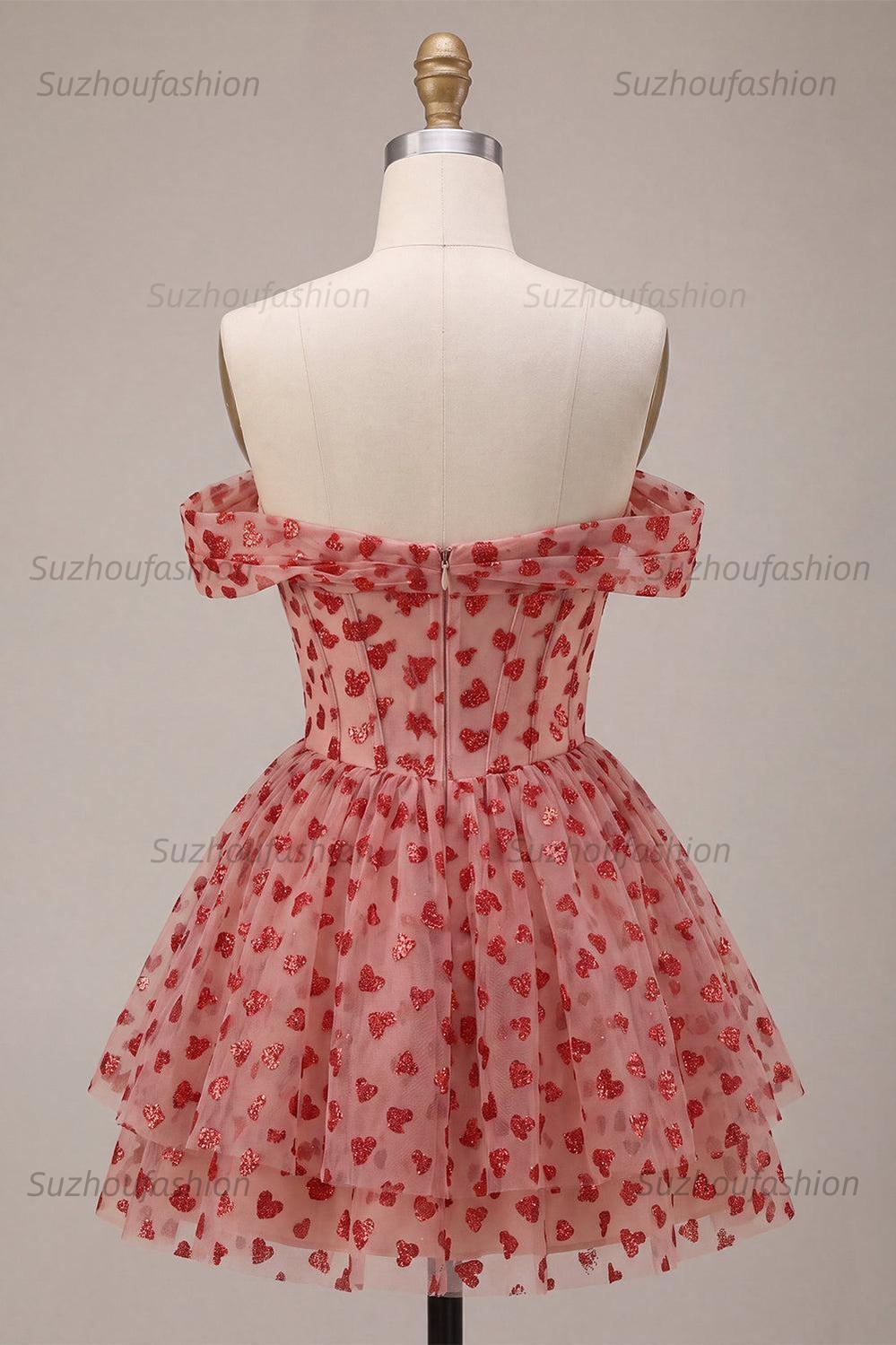 Suzhoufashion Sequins Red Corset A Line Short Homecoming Dress with Ruffles