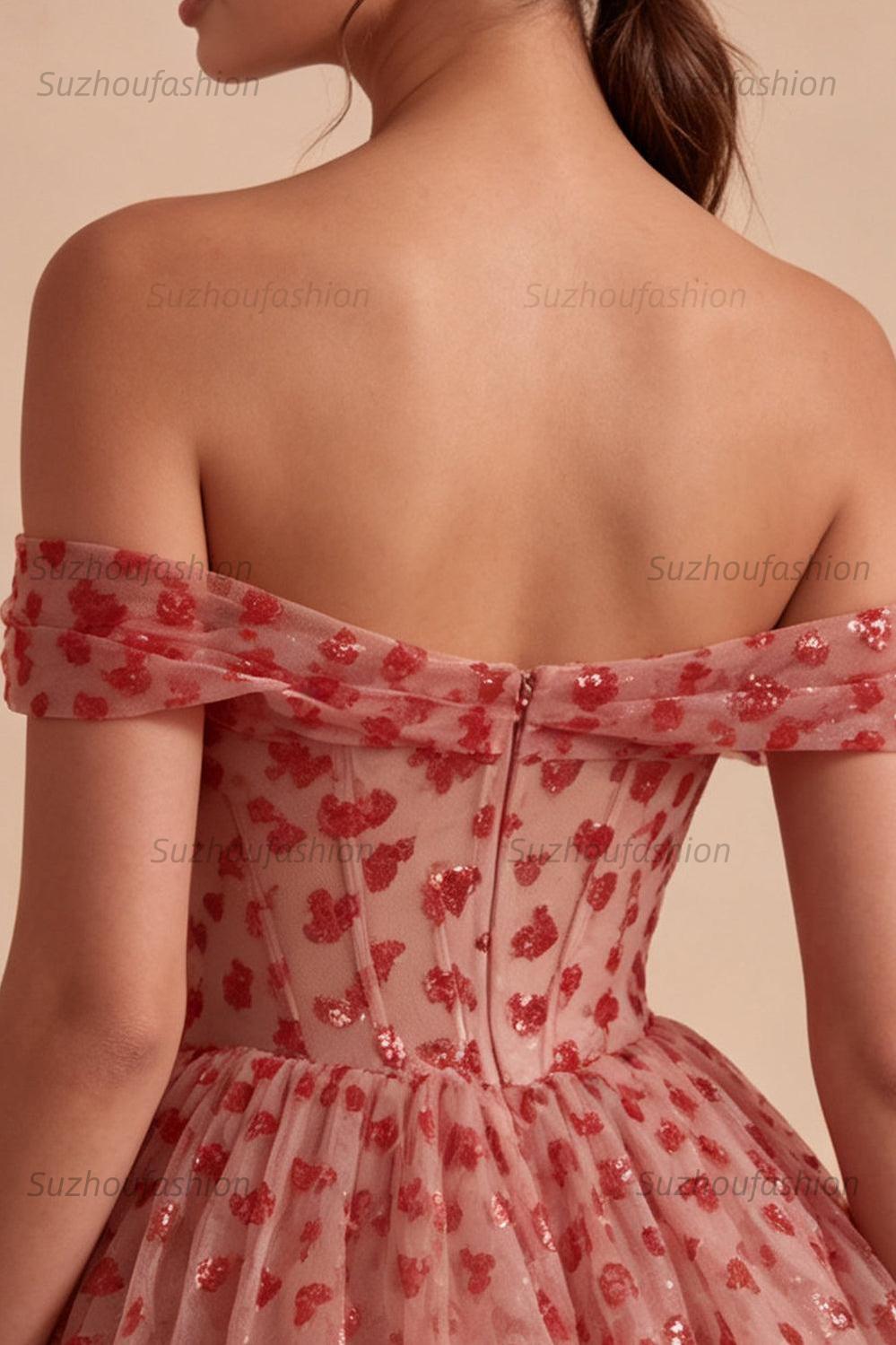 Suzhoufashion Sequins Red Corset A Line Short Homecoming Dress with Ruffles