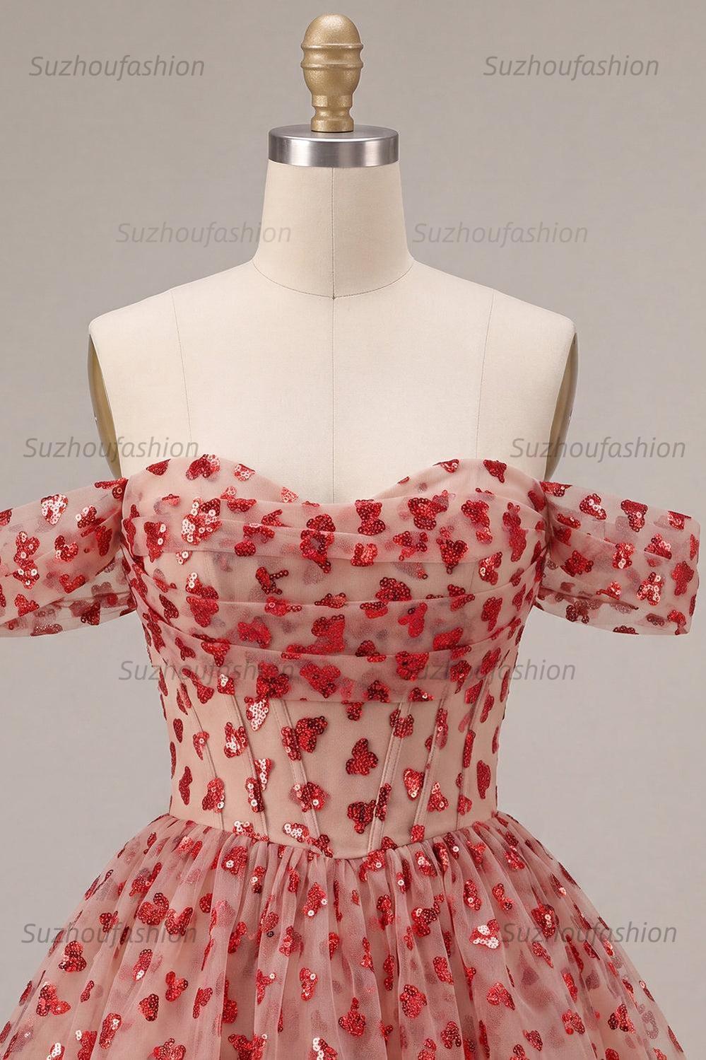 Suzhoufashion Sequins Red Corset A Line Short Homecoming Dress with Ruffles