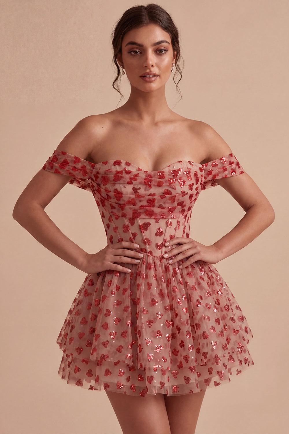 Suzhoufashion Sequins Red Corset A Line Short Homecoming Dress with Ruffles