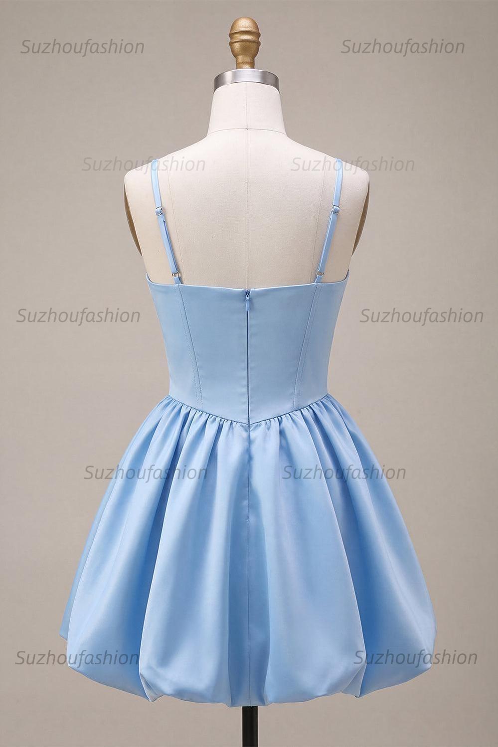 Suzhoufashion Sky Blue Satin A Line Corset Short Homecoming Dress with Bow