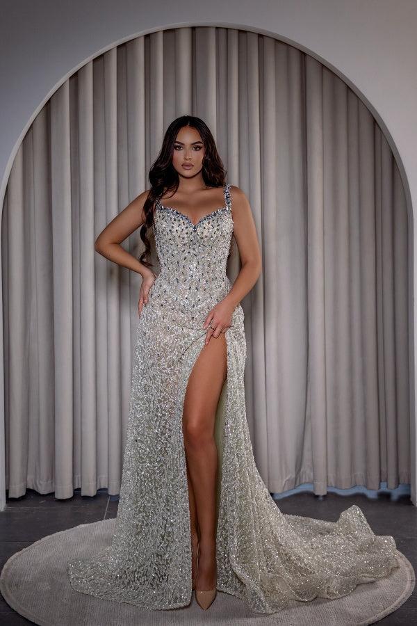 Suzhoufashion Spaghetti Straps Prom Dress Mermaid Sleeveless Formal Dress with Slit