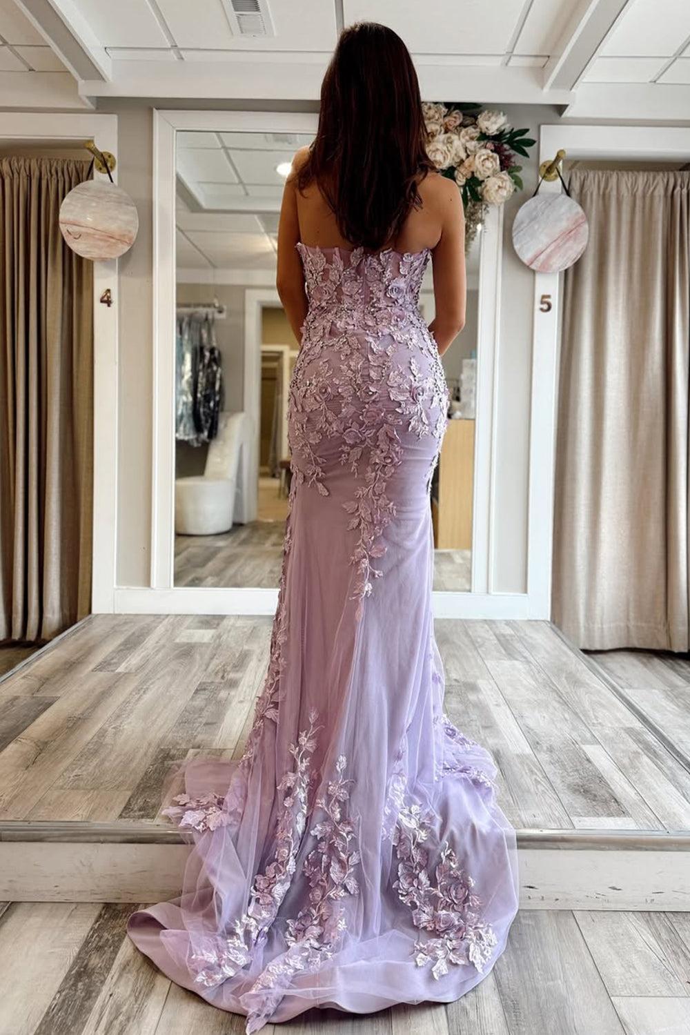 Suzhoufashion Stunning Mermaid Style Lilac Gown With Embroidery And Front Slit Prom Dress Formal Evening Gown