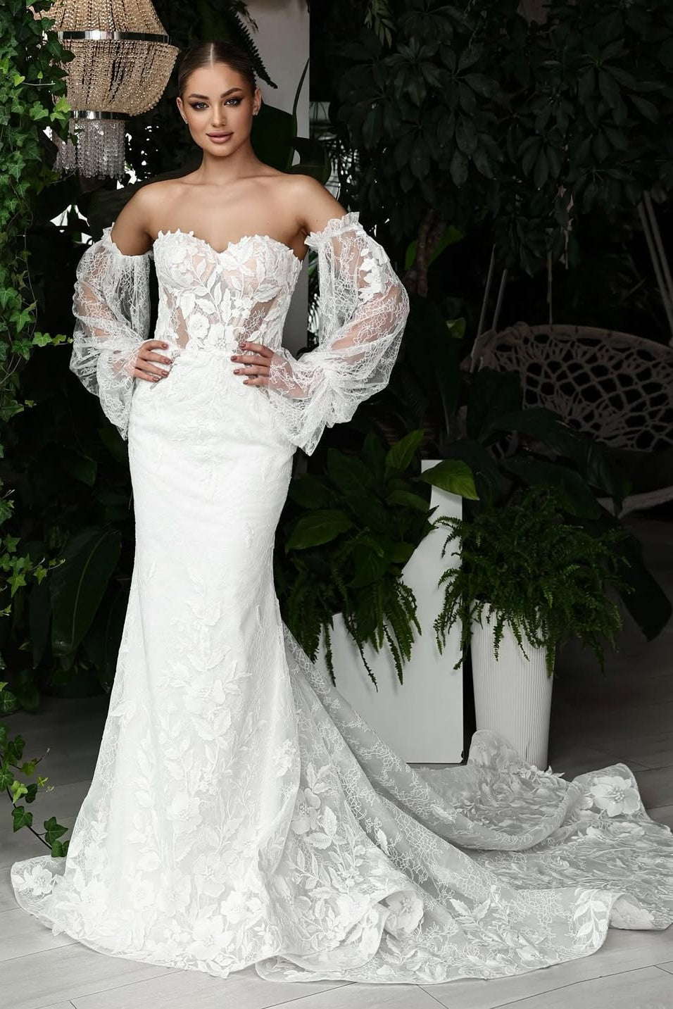 Suzhoufashion Sweetheart Beach Wedding Dress Long Sleeve Lace Appliques Mermaid Bridal Gown