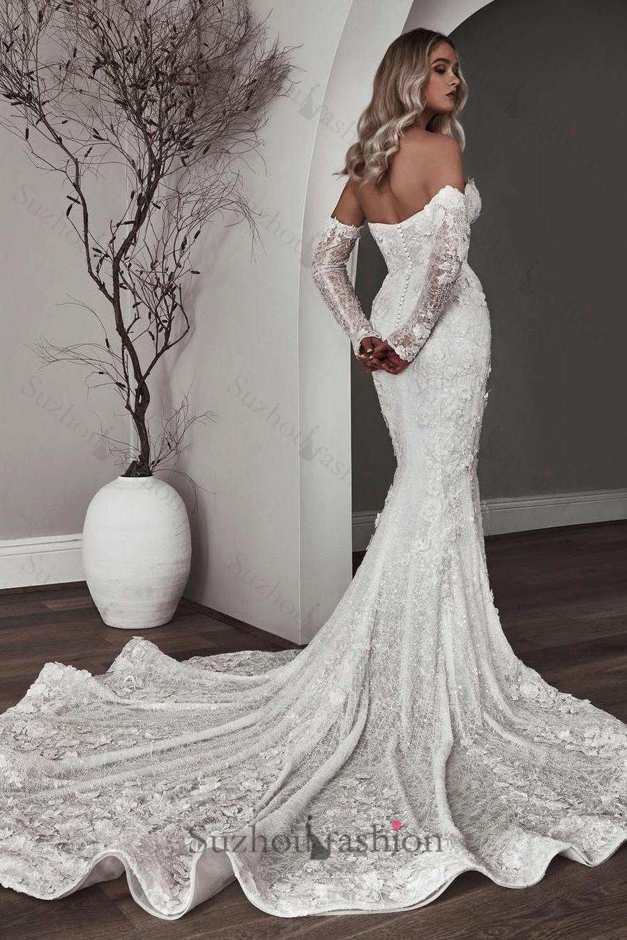 Suzhoufashion Sweetheart Wedding Dress Mermaid 3D Flowers Beach Bridal Gown