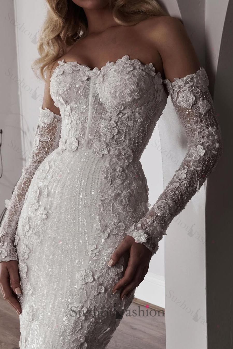 Suzhoufashion Sweetheart Wedding Dress Mermaid 3D Flowers Beach Bridal Gown