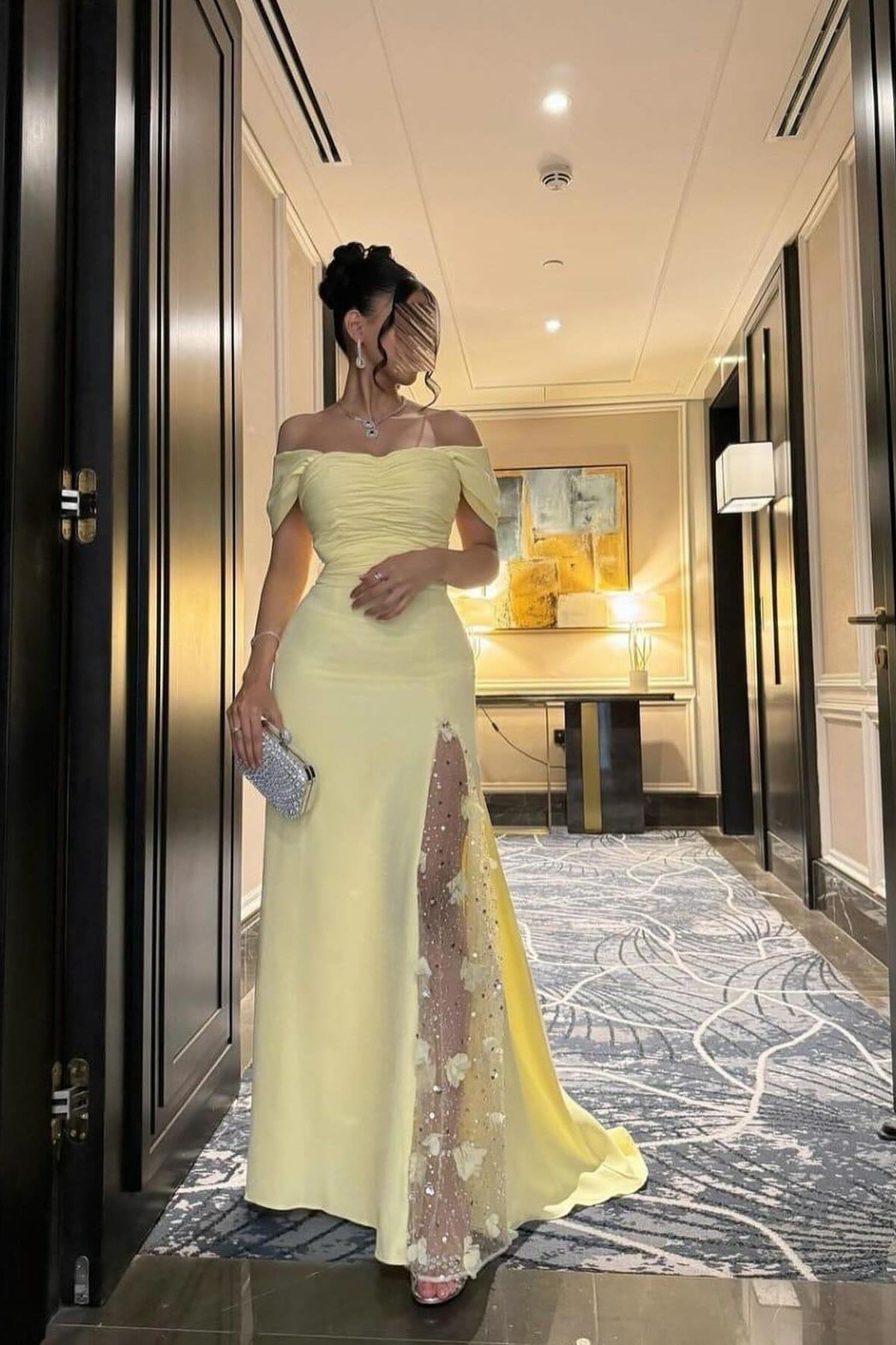 Suzhoufashion Trendy Mermaid Off The Shoulder Yellow Long Party Dress With Lace Split Front Formal Evening Gown