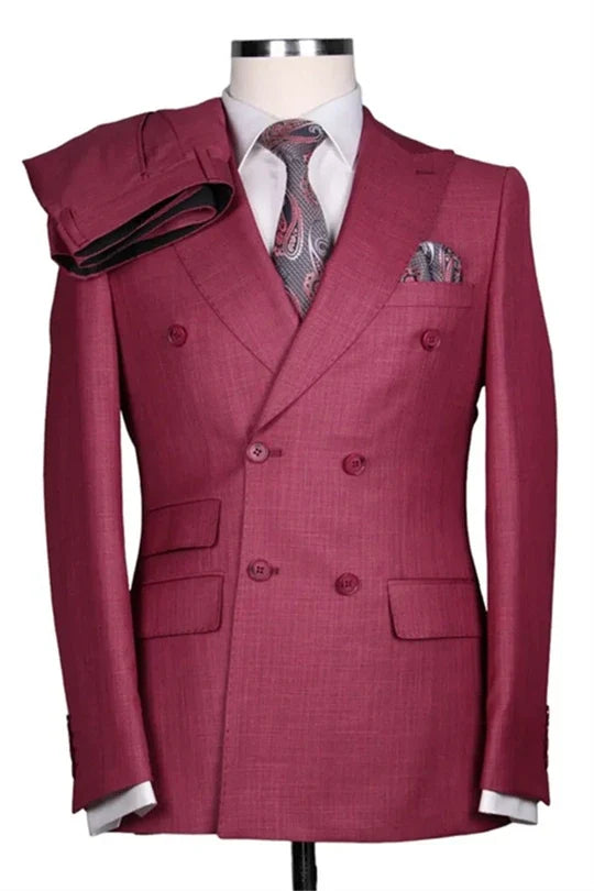 Suzhoufashion Trendy Red Peaked Lapel Two Pieces Slim Fit Wedding Men Suits