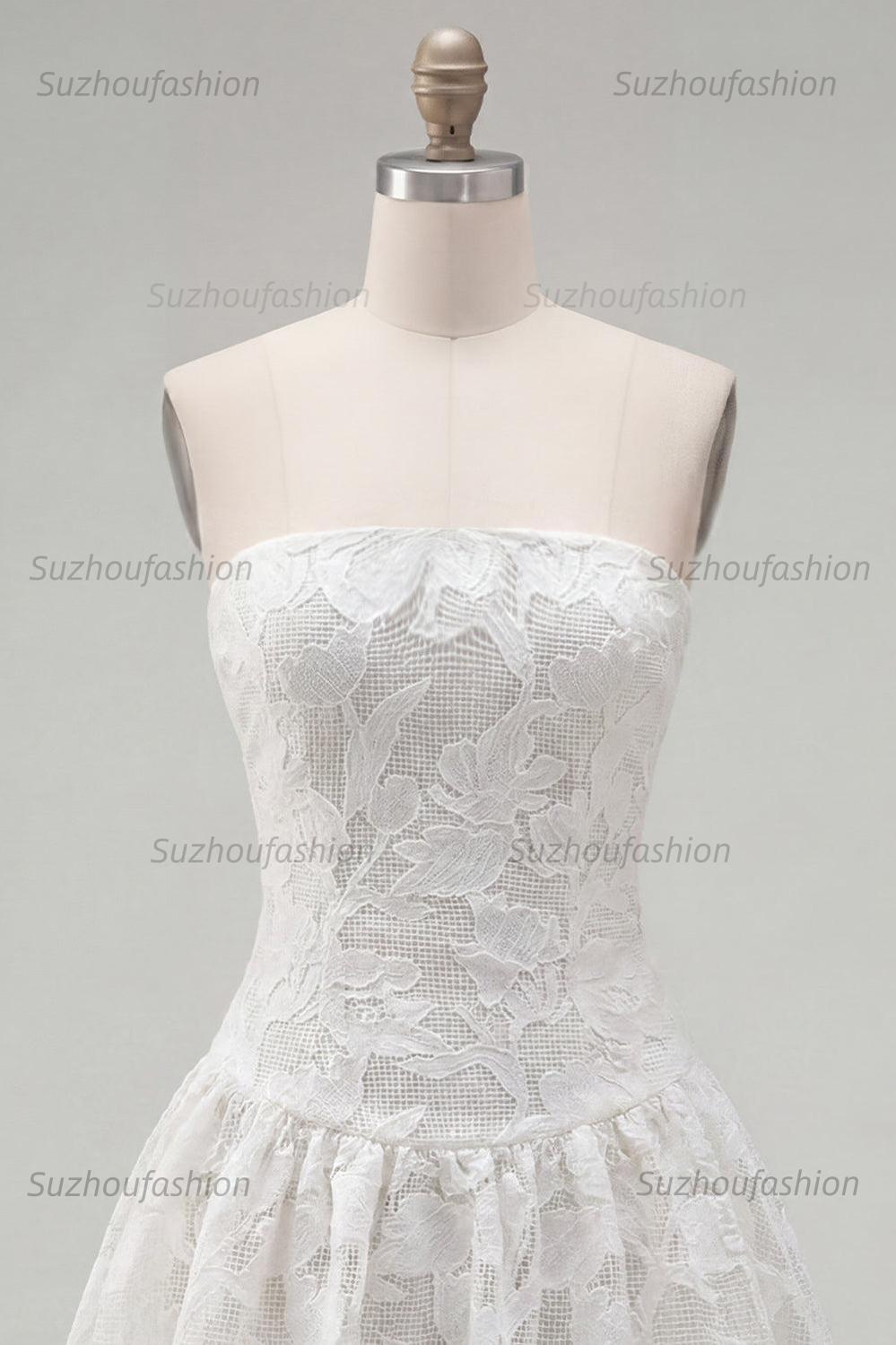 Suzhoufashion White Floral Strapless A-Line Short Homecoming Dress