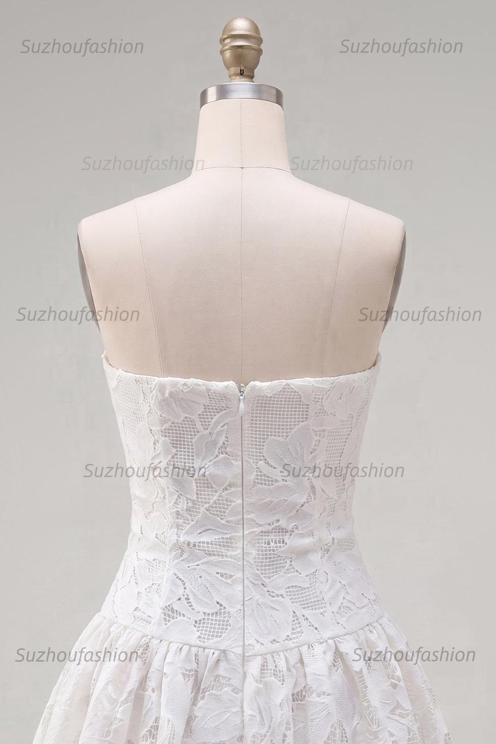 Suzhoufashion White Floral Strapless A-Line Short Homecoming Dress