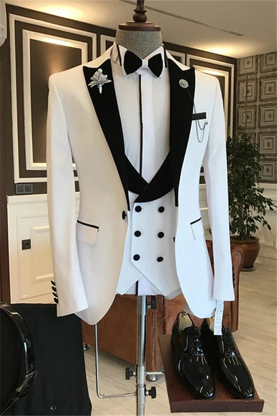 Suzhoufashion White One Button Slim Fit Wedding Groom Suits