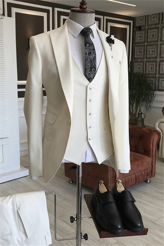 Suzhoufashion White Single Breasted Peaked Lapel Prom Men Suits