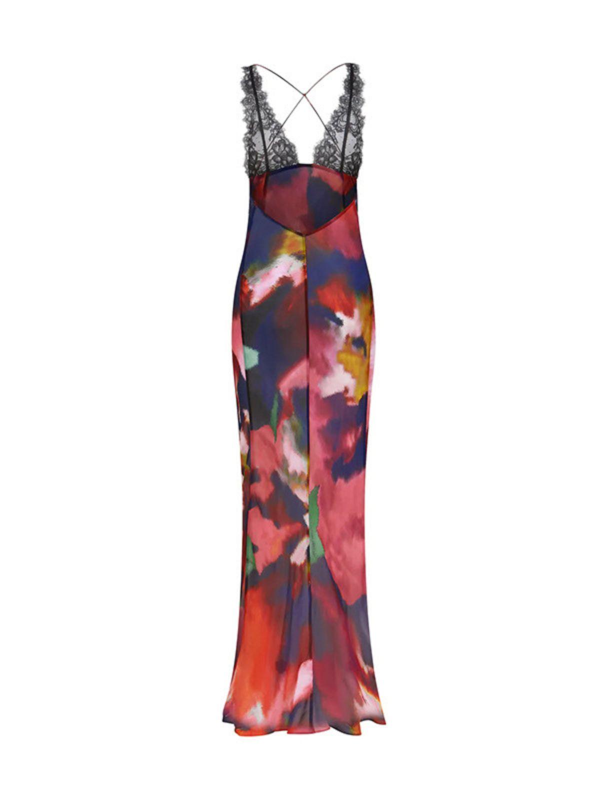 Svea Lace Floral Printed Maxi Dress In Red