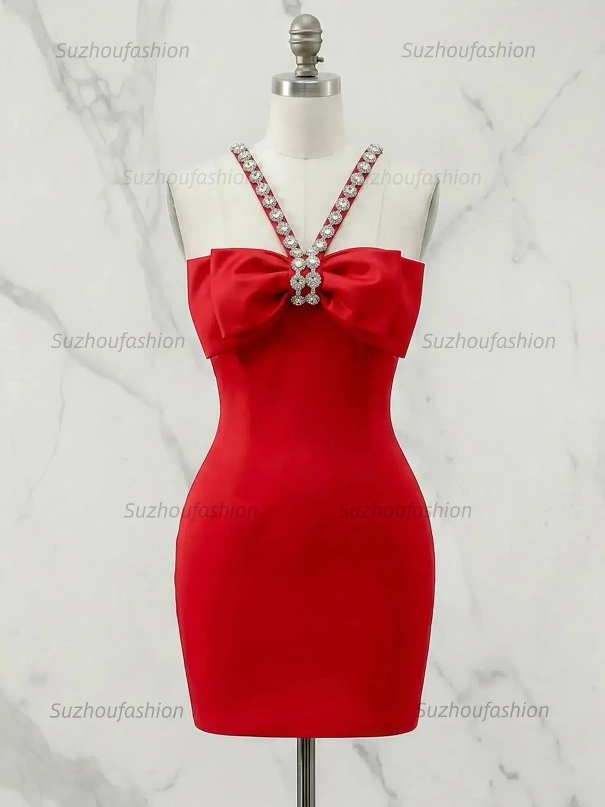 Suzhoufashion Sweetheart Bow Accent Rhinestone Strap Homecoming Dresses Mini Cocktail Dress