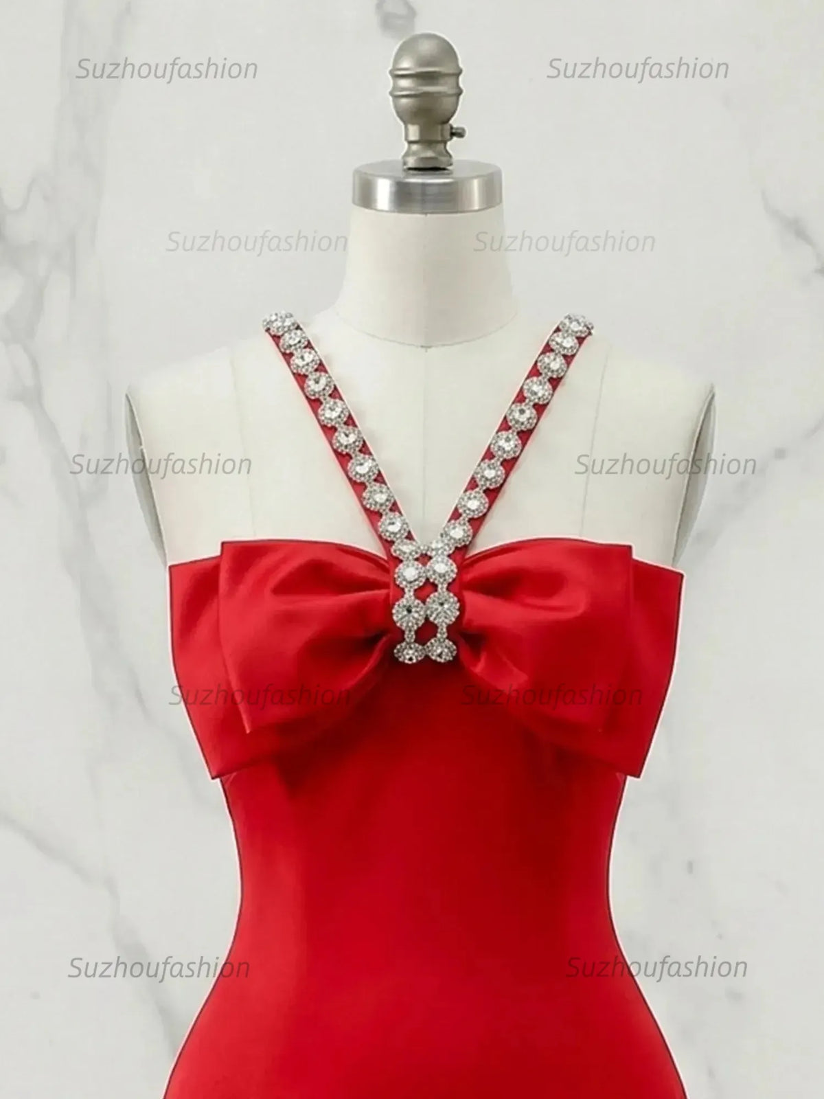 Suzhoufashion Sweetheart Bow Accent Rhinestone Strap Homecoming Dresses Mini Cocktail Dress
